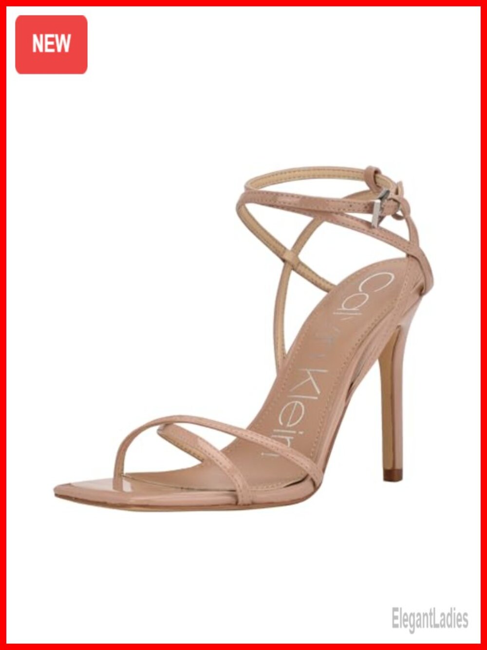 Calvin Klein Tegin Women's Heeled Sandals Leather Stiletto Square Toe Ankle